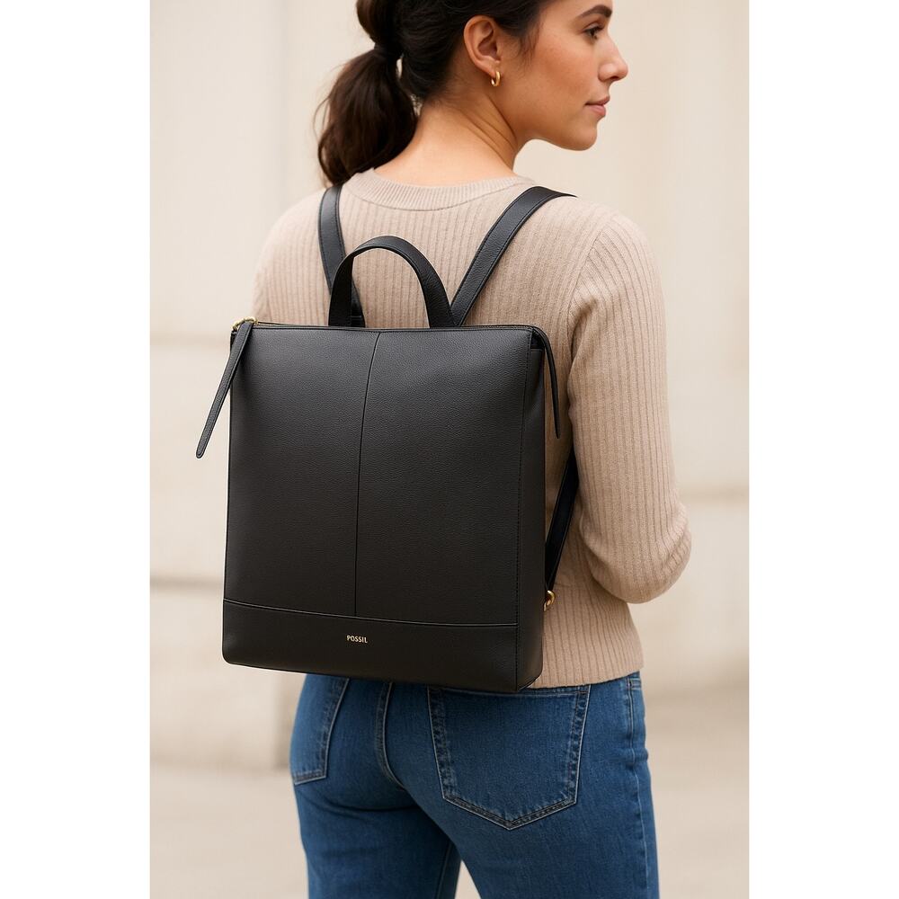Fossil Elina Elina Convertible Black Leather Backpack Tote Bag NWT Work Travel